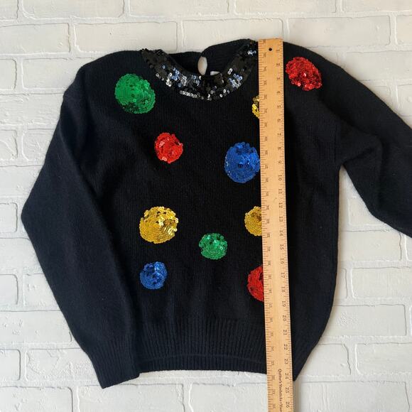Karen Scott Vintage Christmas Sequin Black Sweater Silk Rabbit Hair sz M - Picture 4 of 6